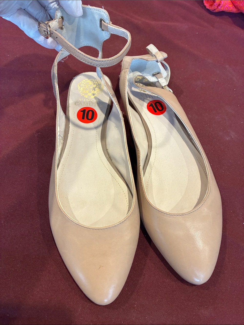 Vince Camuto Nude Ankle-Strap Pointed Toe Flats